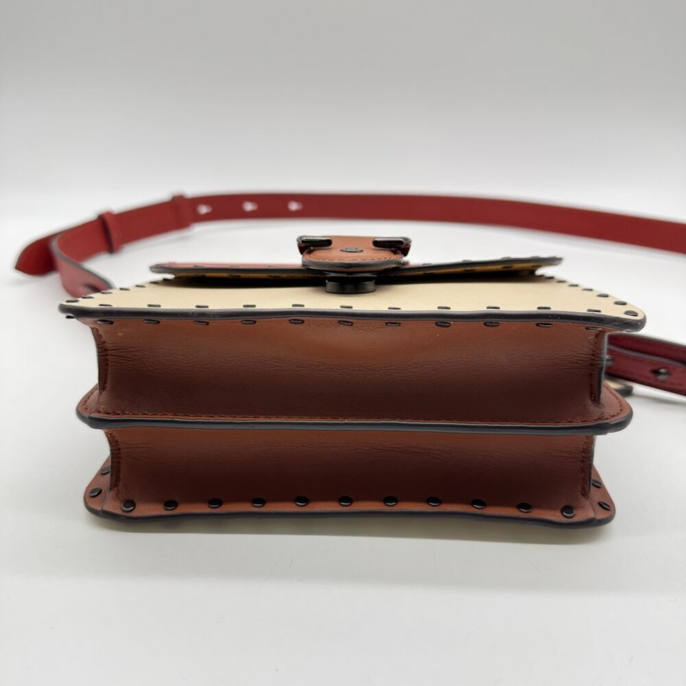 COACH Beat 18 rivets leather shoulder crossbody bag -Red Sand Ivory Tan - Picture 10 of 13